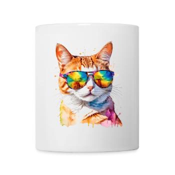 Katze Sonnenbrille Bunt Lustig Tier Design Print - Tasse - Weiß - Vorne