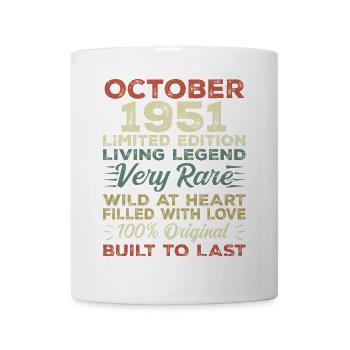 1951 Oktober 1951 Geburtstag Oktober 1951 Original - Tasse - Weiß - Vorne