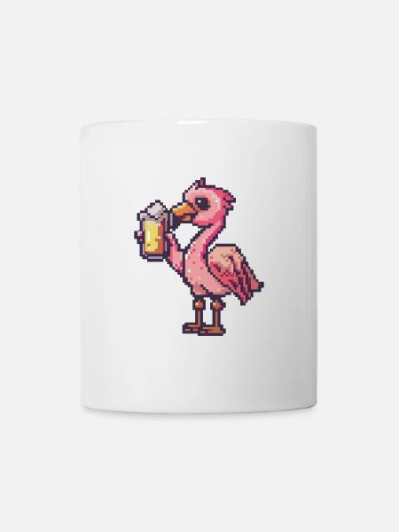 Flamingo Bier Pixel - Tasse - Weiß