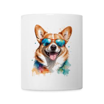 Corgi Sonnenbrille Hund Bunt Lustig Design Print - Tasse - Weiß - Vorne