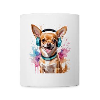 Chihuahua Kopfhörer Hund Lustig Tier Design Print - Tasse - Weiß - Vorne
