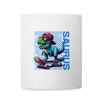 Skater Saurus Cool T-Rex Dinosaur Skateboarder - Mug - white - Front