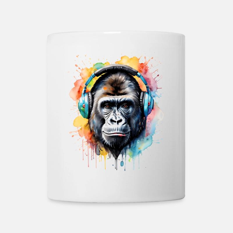 Gorilla Kopfhörer Affe Bunt Tier Design Print - Tasse - Weiß