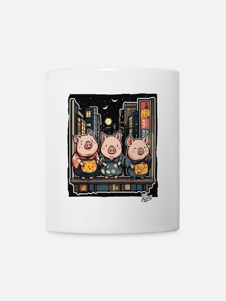 Funny pigs in Tokyo - Mug - white