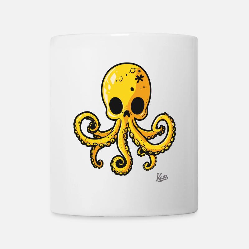 Yellow Skull Octopus Cartoon - Mug - white