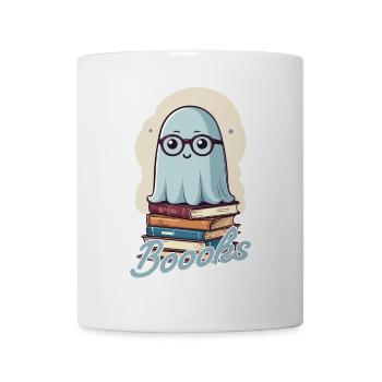 Cute book lover ghost with books - Mug - white - Front
