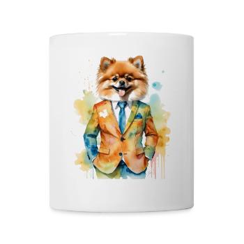 Poméranien Poméranien Costume Chien Imprimé Coloré - Mug blanc - blanc - Devant