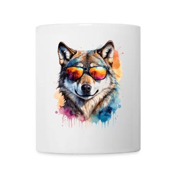 Wolf Sunglasses Colorful Animal Design Print - Mug - white - Front