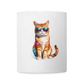 Katze Sonnenbrille Bunt Lustig Tier Design Print - Tasse - Weiß - Vorne