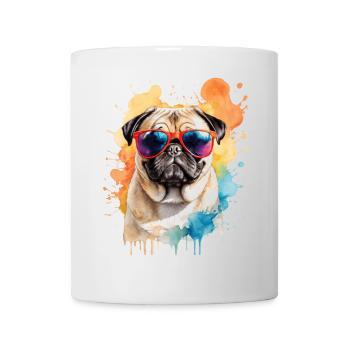 Carlin Lunettes de soleil Chien Coloré Drôle Design Imprimer - Mug blanc - blanc - Devant