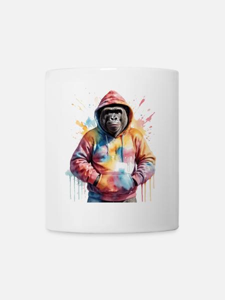 Gorilla Hoodie Affe Bunt Tier Design Print - Tasse - Weiß
