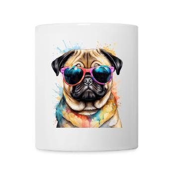 Carlin Lunettes de soleil Chien Coloré Drôle Design Imprimer - Mug blanc - blanc - Devant