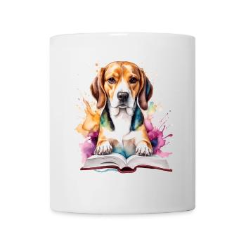 Beagle Reading Book Dog Funny Animal Design Print - Mug - white - Front