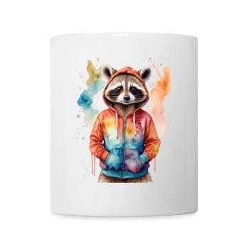 Waschbär Hoodie Bunt Lustig Tier Design Print - Tasse - Weiß - Vorne