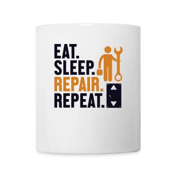 Essen Schlaf Reparieren Wiederholen Inspektor Reparieren Aufzug - Tasse - Weiß - Vorne
