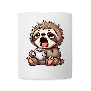 Faultier Kaffee Gähnen Müde Morgenmuffel - Tasse - Weiß - Vorne
