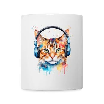 Katze Kopfhörer Bunt Lustig Tier Design Print - Tasse - Weiß - Vorne