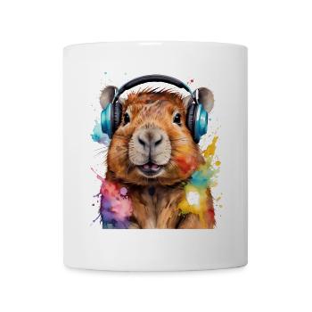 Capybara Kopfhörer Capy Bunt Tier Design Print - Tasse - Weiß - Vorne