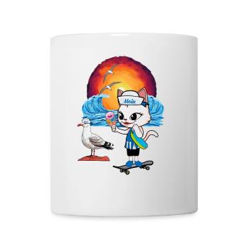 Cat Seagull Seagulls Moin Cats Skater Cornet de crème glacée - Mug blanc - blanc - Devant