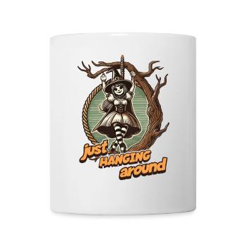 Lustiger Halloween Spruch Just Hanging Around - Tasse - Weiß - Vorne