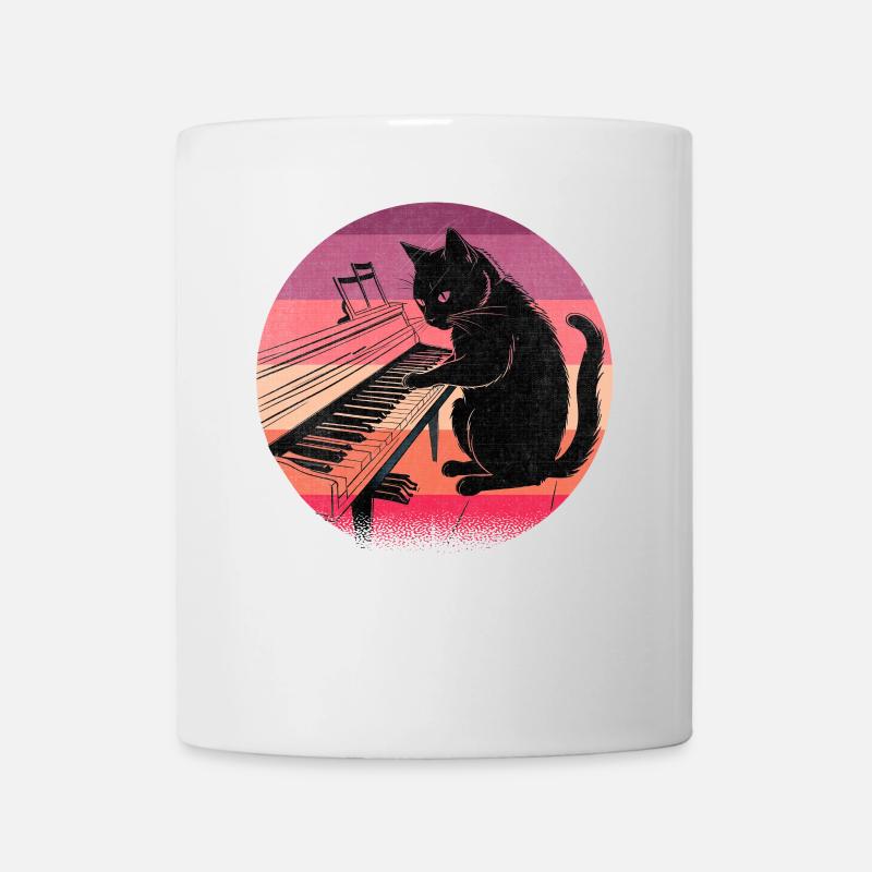 Chat noir miniature panthère jouant du piano et l - Mug blanc - blanc