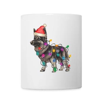 Chien avec chapeau de Père Noël et guirlandes lumineuses - Mug blanc - blanc - Devant