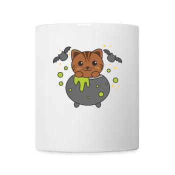 Cat Happy Halloween Witch's Cauldron Bat - Mug - white - Front