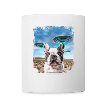 French Bulldog Dog Selfie with Alien UFOs. - Mug - white - Front