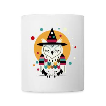 Magische Eule im Halloween-Stil mit Hexen Hut - Tasse - Weiß - Vorne