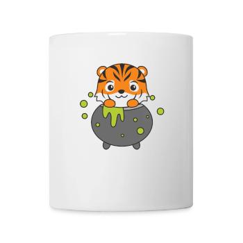 Tiger Happy Halloween Hexenkessel Fledermaus - Tasse - Weiß - Vorne