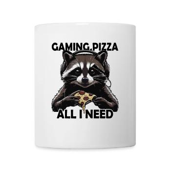 Funny Raccoon Gaming Pizza Gamer Gamer Gaming - Mug - white - Front