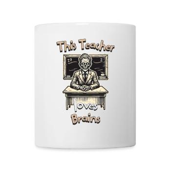 Funny zombie teacher loves brains - Mug - white - Front