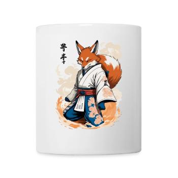 Kitsune Samouraï Renard Style Ukiyo-e Vintage - Mug blanc - blanc - Devant