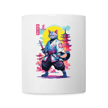 Conception esthétique Samurai Cat Vaporwave - Mug blanc - blanc - Devant