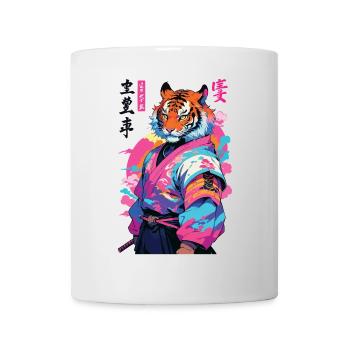 Tiger Yokai Vaporwave Aesthetic Samurai Art - Mug - white - Front
