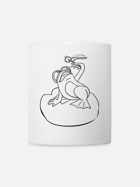 Ausmalbild Frosch Libelle Handillustriert - Tasse - Weiß