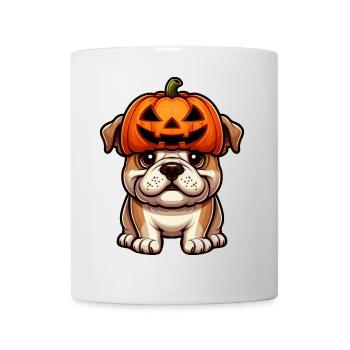 Cute Bulldog Halloween Pumpkin Cartoon - Mug - white - Front