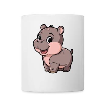 Niedliches Moo Deng Hippo Cartoon-Design - Tasse - Weiß - Vorne
