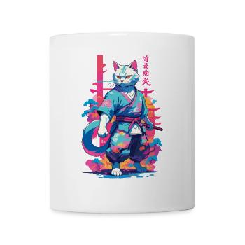 Samurai Katze Vaporwave Aesthetic Japan Kunst - Tasse - Weiß - Vorne