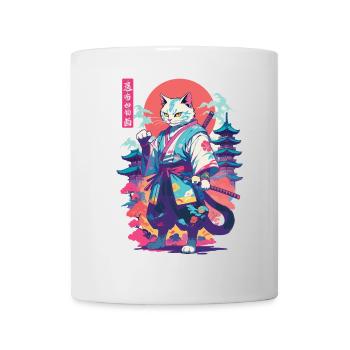 Samurai Katze Vaporwave Aesthetic Japan Kunst - Tasse - Weiß - Vorne