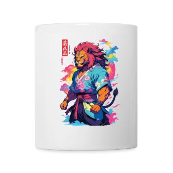 Samurai Lion Aesthetic Vaporwave Style Japan Art - Mug - white - Front