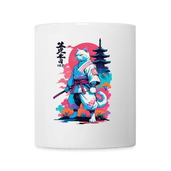 Samurai Cat Vaporwave Aesthetic Japan Art - Mug - white - Front