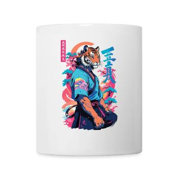 Tiger Yokai Vaporwave Aesthetic Samurai Art - Mug - white - Front