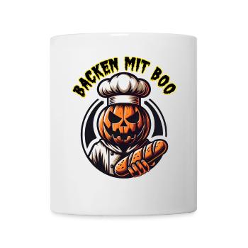 Halloween Kürbis mit Bäckermütze und Brot - Tasse - Weiß - Vorne
