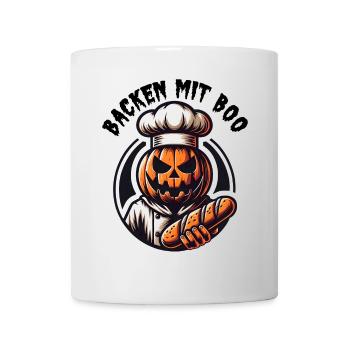 Halloween Kürbis mit Bäckermütze und Brot - Tasse - Weiß - Vorne