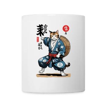 Samurai Katze Vintage Ukiyo-E Asiatischer Stil - Tasse - Weiß - Vorne