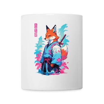 Kitsune Samurai Fuchs Aesthetic Vaporwave Stil - Tasse - Weiß - Vorne