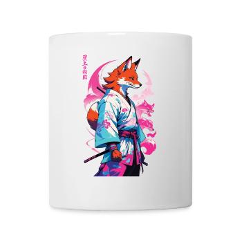 Kitsune Samurai Fuchs Aesthetic Vaporwave Stil - Tasse - Weiß - Vorne