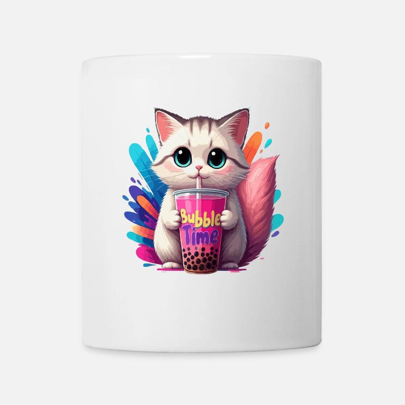 Cat illustration with bubble time motif - Mug - white