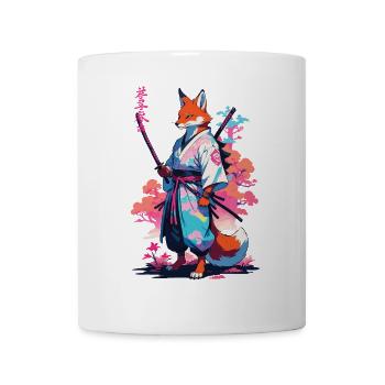 Kitsune Samurai Fuchs Aesthetic Vaporwave Stil - Tasse - Weiß - Vorne